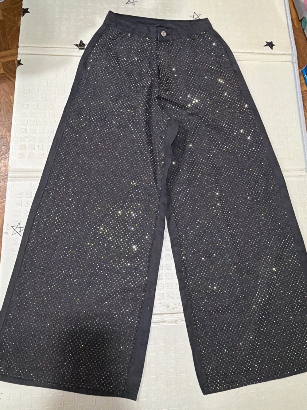 AKIRA Black Glitter Wide-Leg Pants